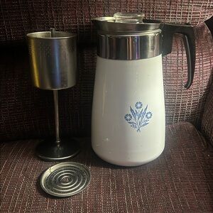 Vintage Corningware 9 Cup Coffee Perculator White and Blue Floral Cornflower
